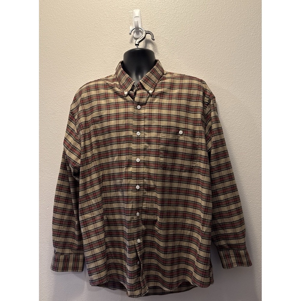 Towncraft Dress Shirt Brown/Red Plaid Button Down‎ Size Extra Large